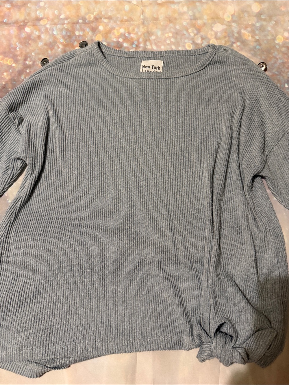 New York Laundry Light Blue Ribbed Knit Top with Button Detail 1x